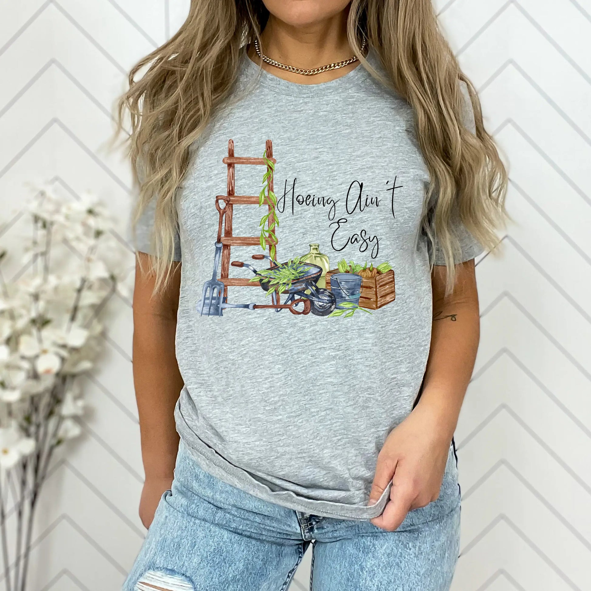 Funny Gardening T Shirt | Funny Farming T Shirt | Funny Homesteading T Shirt | Hoeing Aint Easy T Shirt | Funny Woman's T Shirt | In Harmony Farms