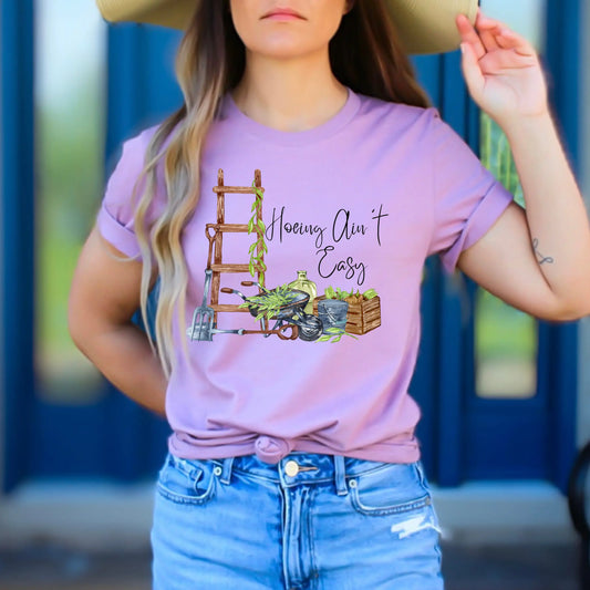 Funny Gardening T Shirt | Funny Farming T Shirt | Funny Homesteading T Shirt | Hoeing Aint Easy T Shirt | Funny Woman's T Shirt | In Harmony Farms