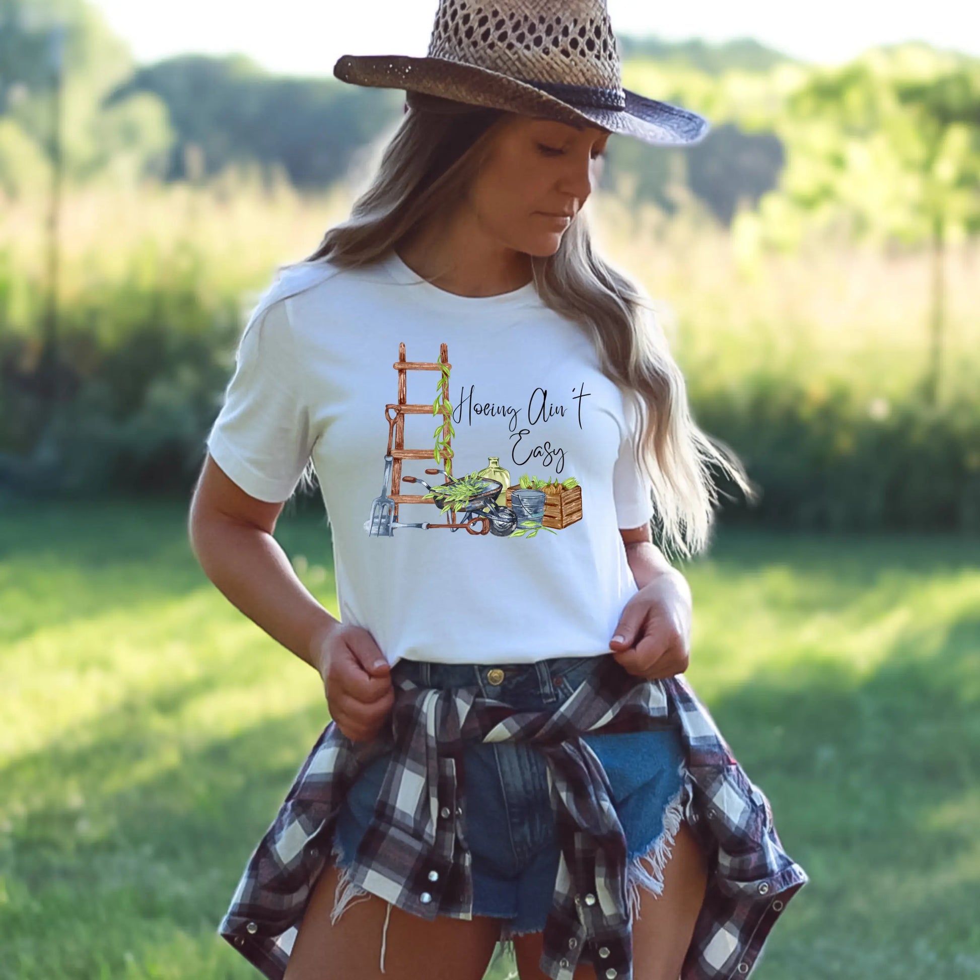 Funny Gardening T Shirt | Funny Farming T Shirt | Funny Homesteading T Shirt | Hoeing Aint Easy T Shirt | Funny Woman's T Shirt | In Harmony Farms