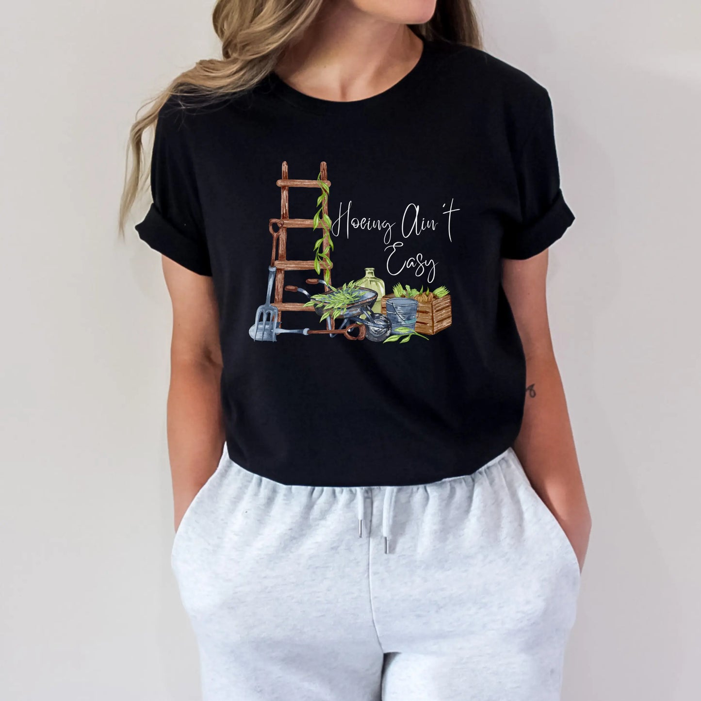 Funny Gardening T Shirt | Funny Farming T Shirt | Funny Homesteading T Shirt | Hoeing Aint Easy T Shirt | Funny Woman's T Shirt | In Harmony Farms